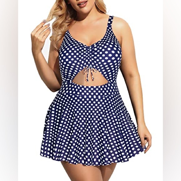 yonique Other - Yonique Tie Front Polka Dot Swim Dress
